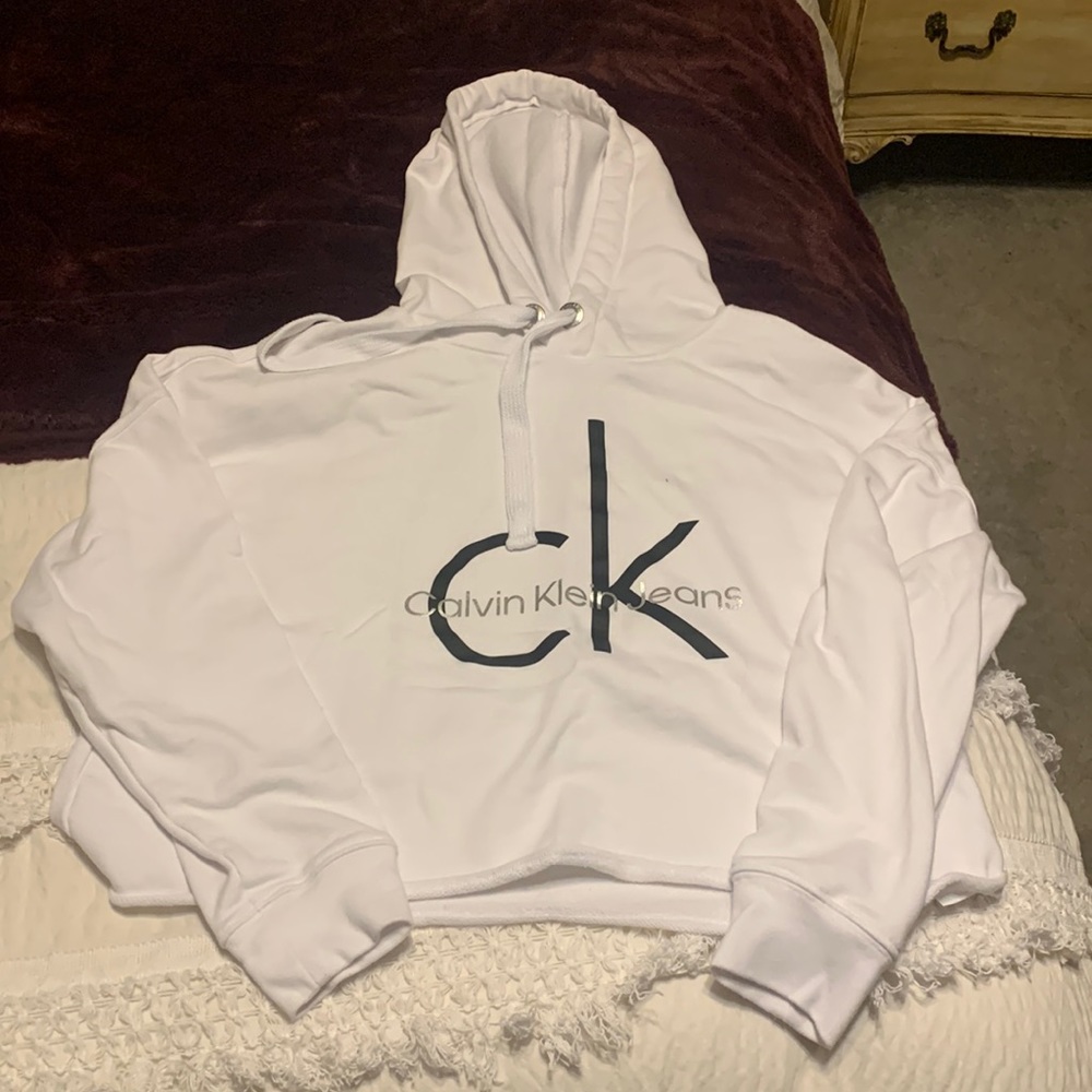 Cropped white Calvin Klein hoodie